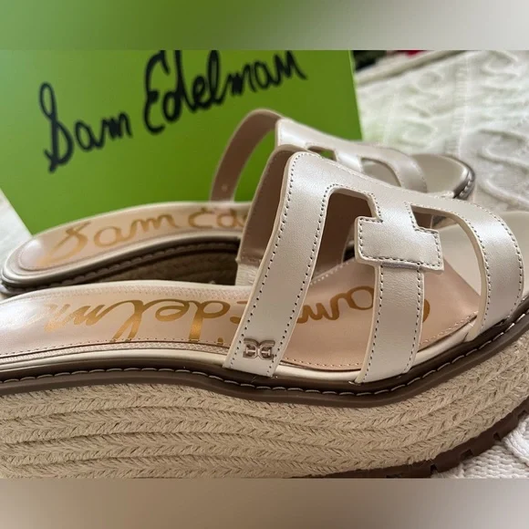 Sam Edelman Ivory Wedge Platform Slides Designer Women’s Size 9.5 - Picture 11 of 13